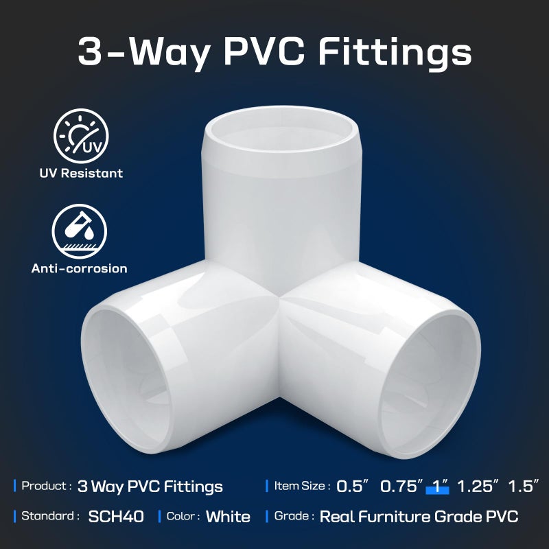 letsFix 1" PVC Fittings 3 Way (10-Pack) Furniture Grade, 1" Elbow Connector, Heavy Duty for DIY Furniture, Frames, UV Resistant - Compatible with 1" Schedule 40 PVC Pipesâ€Œ - Image 2